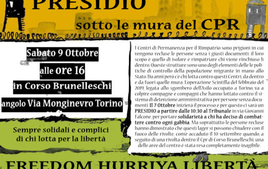 Torino: Presidio al CPR il 09.10