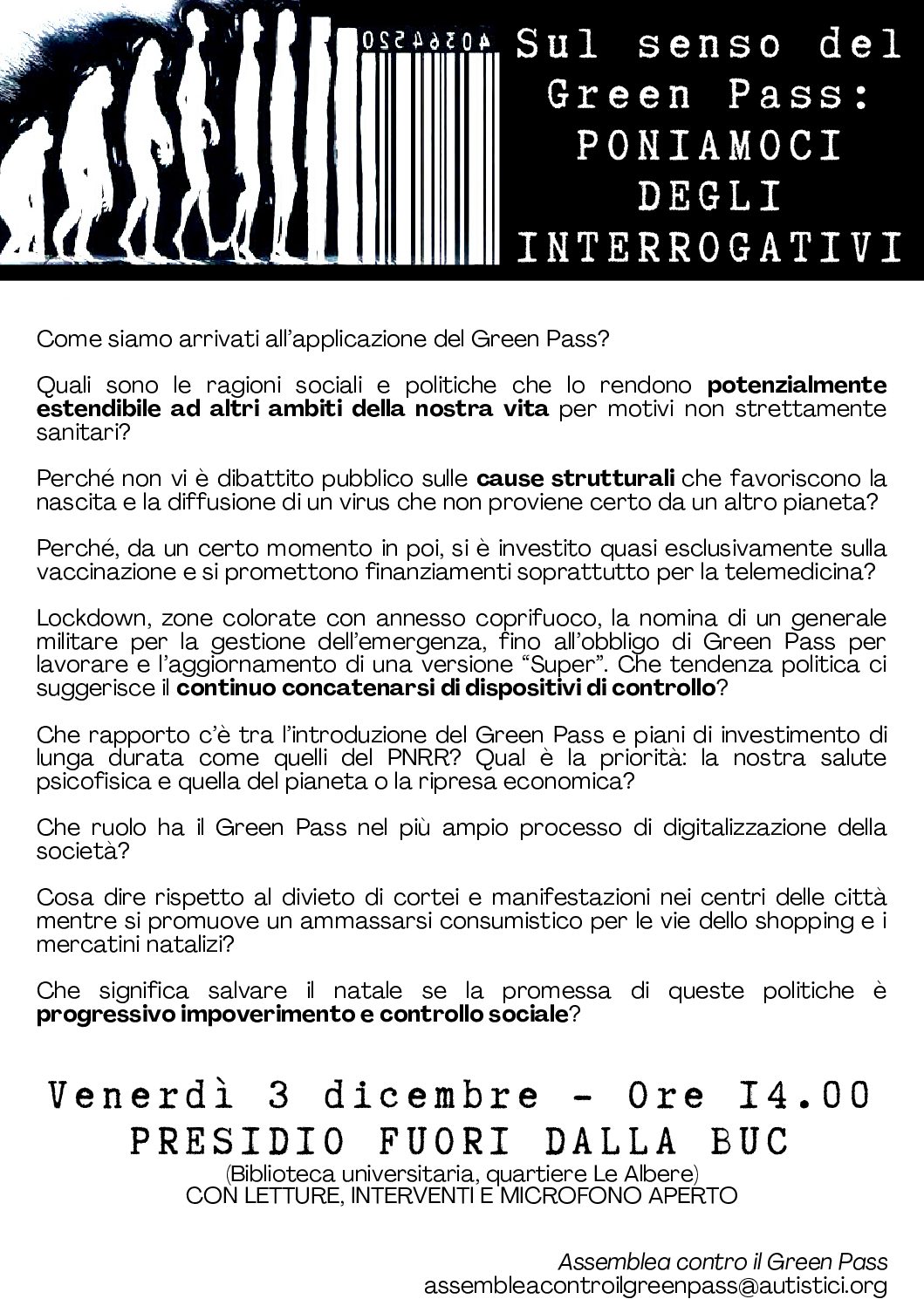 Trento: sul senso del Green Pass. Iniziativa il 3 dicembre