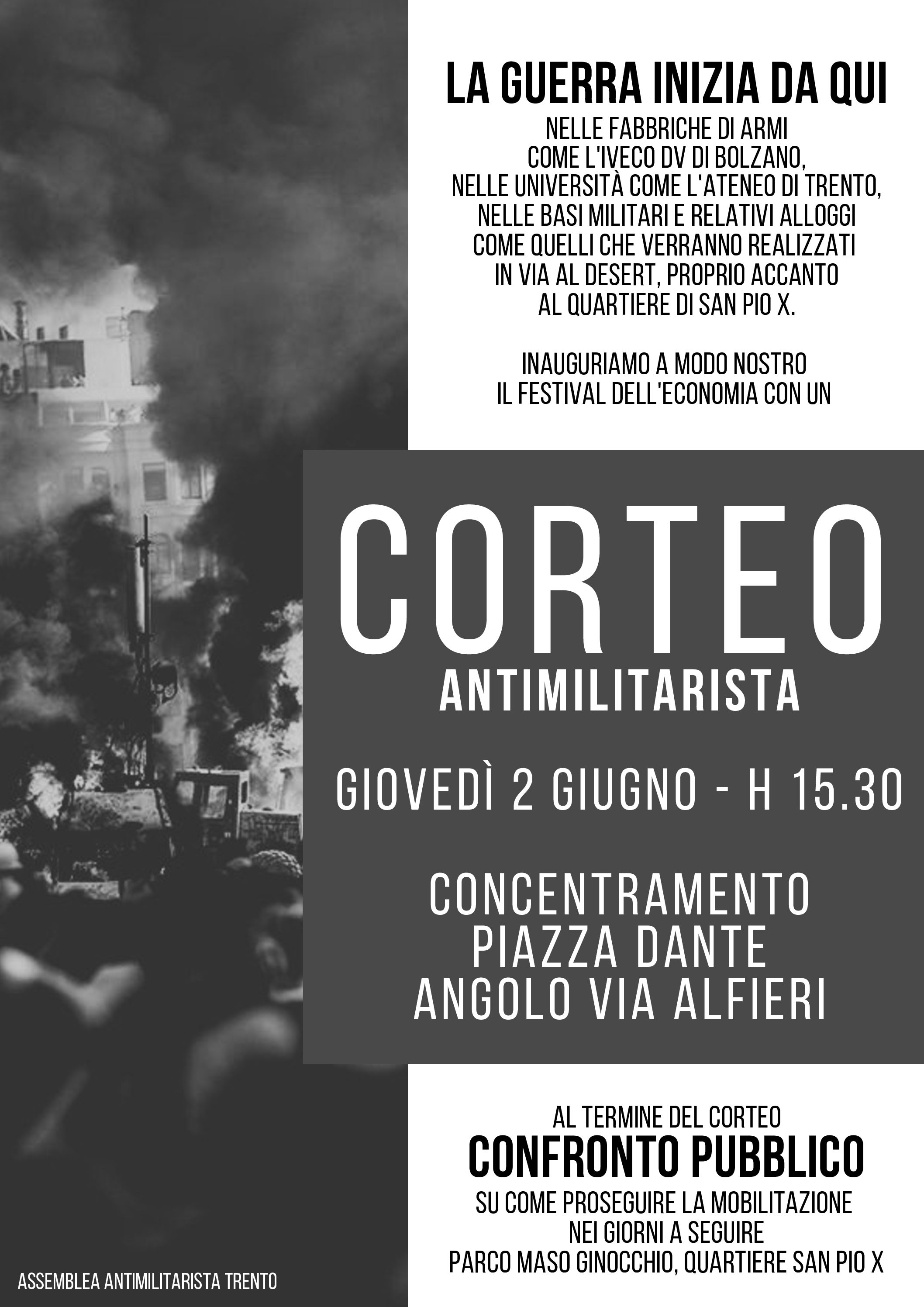 Per un 2 giugno antimilitarista: manifestazioni a Trento e a Roma