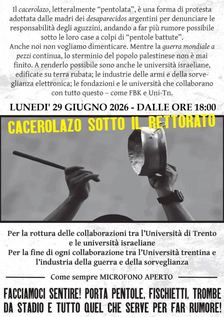 locandina cacerolazo sotto il Rettorato del 29 giugno 2026